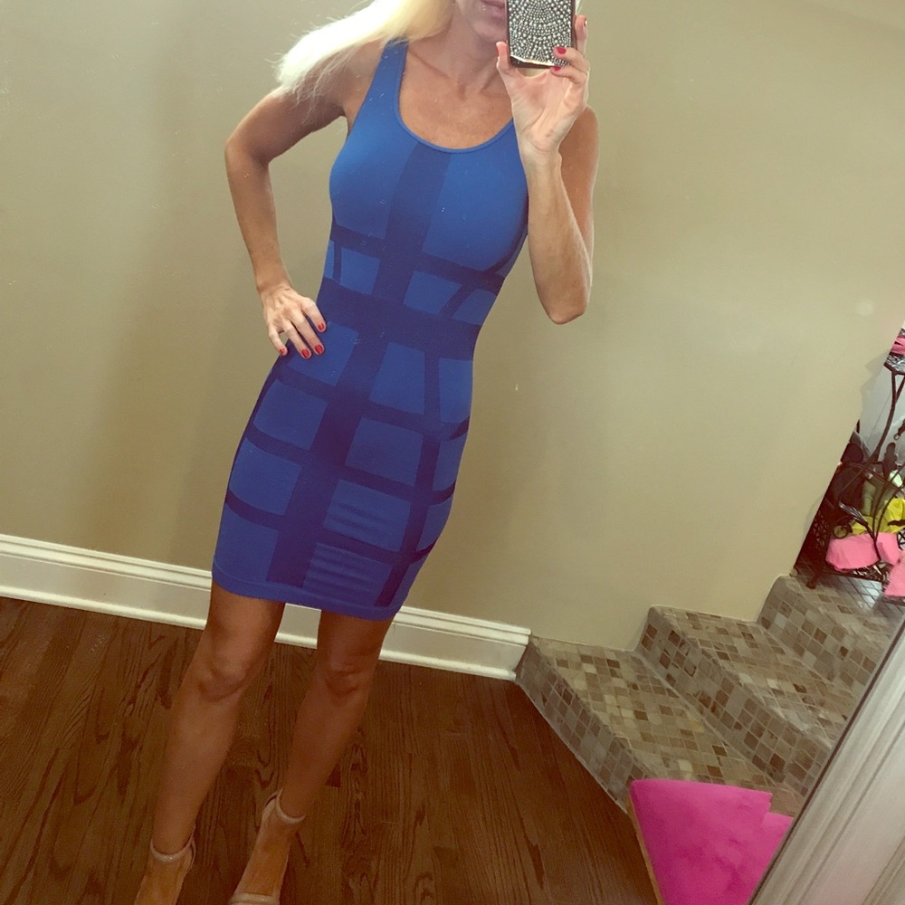 Bebe blue stretch bodycon mini dress NWOT