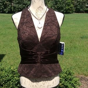 Badgley Mischka Elegant Evening Top Brown Sz 8