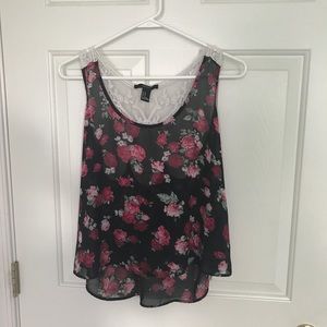 sheer black tank top with roses and lace
