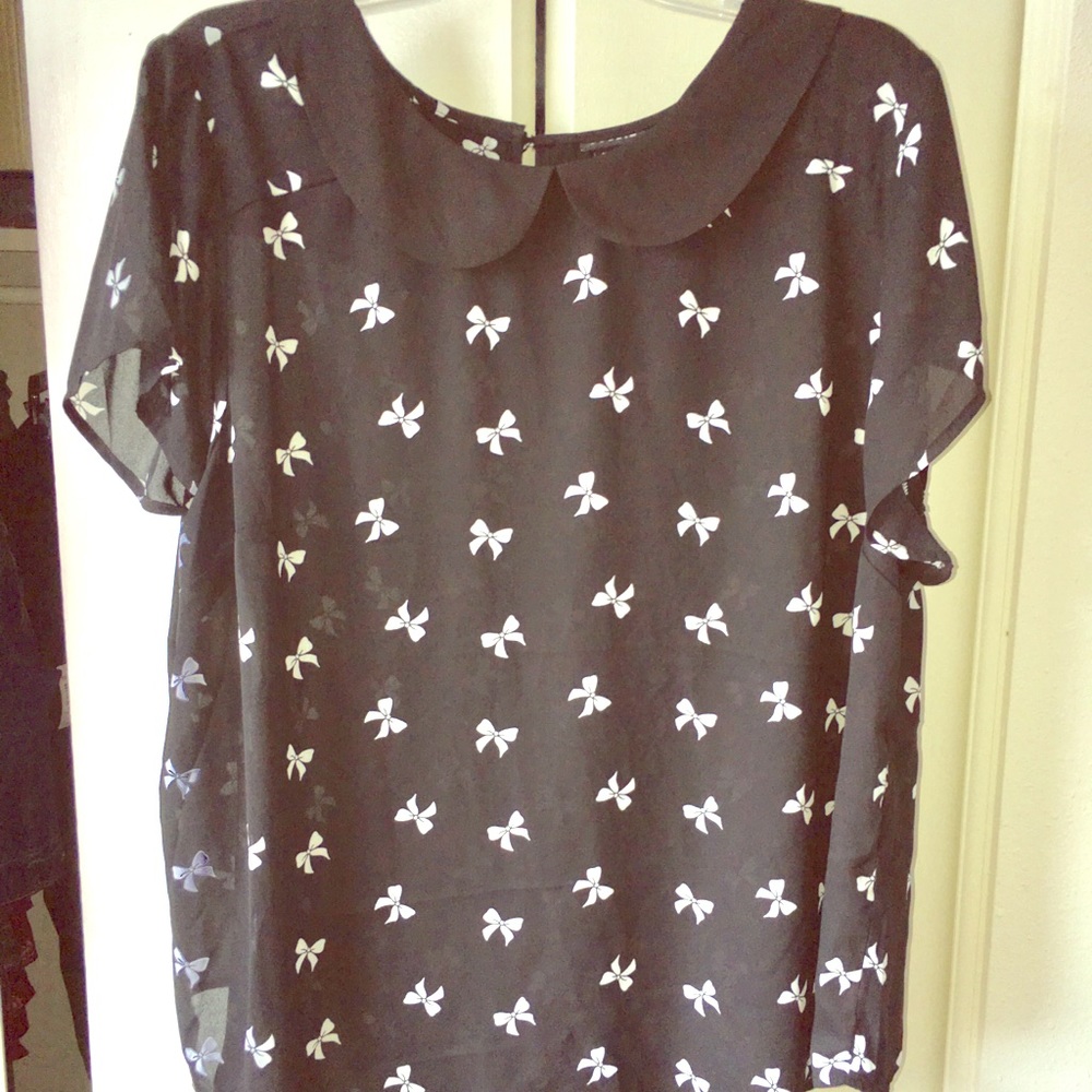 TORRID Black & White Bow Blouse