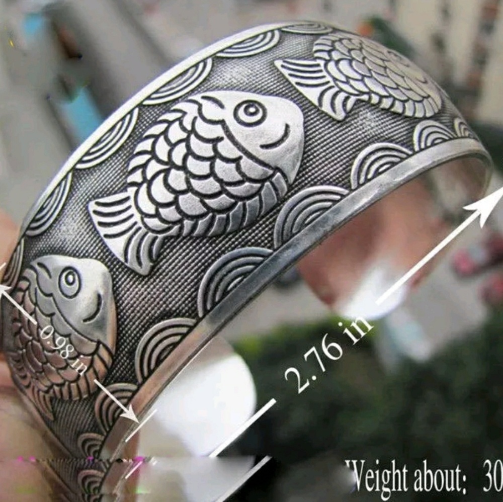 Tibetan Silver Totam Fish Bracelet Adjustable