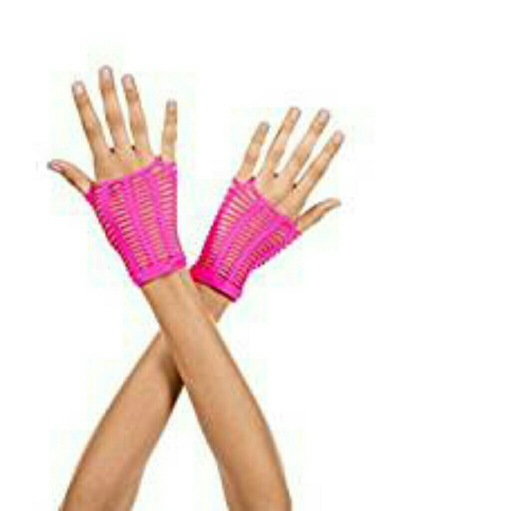 Neon Pink Oval Net Gloves 80's costume