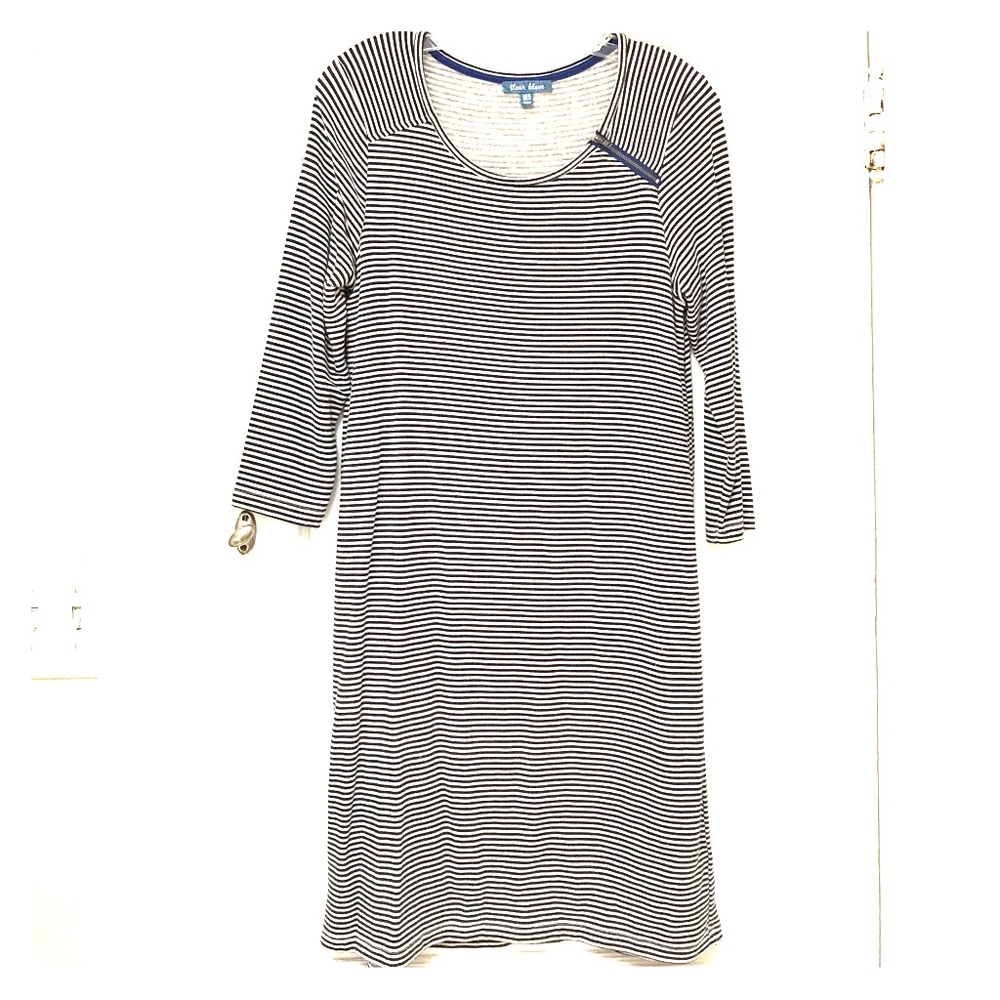 Fleur Blue shift dress blue white stripe cotton M