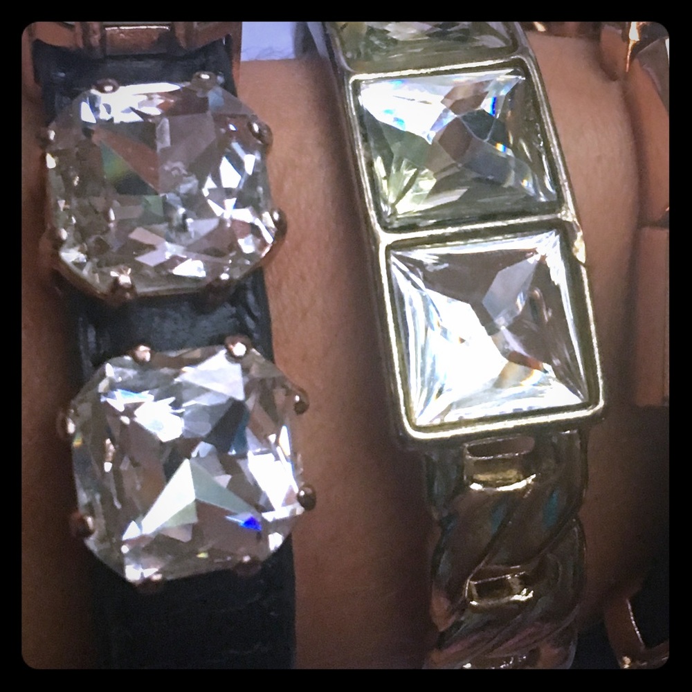 ⏳ 2 Betsey Johnson chunky Black Gold Diamond cuffs