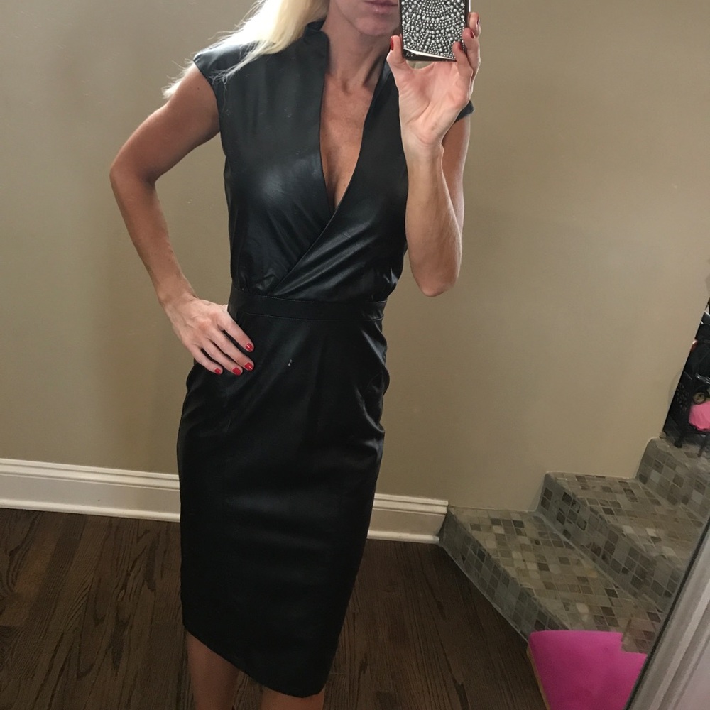 Bebe black faux leather midi dress, size 00