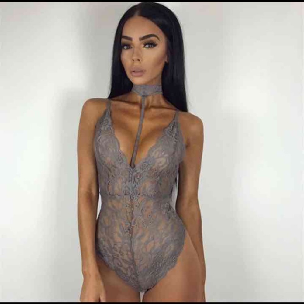 Sheer lace bodysuit with detachable chocker NWT