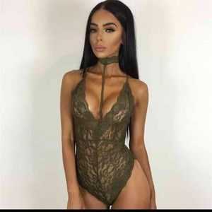 Sheer lace bodysuit  in olive green NWT