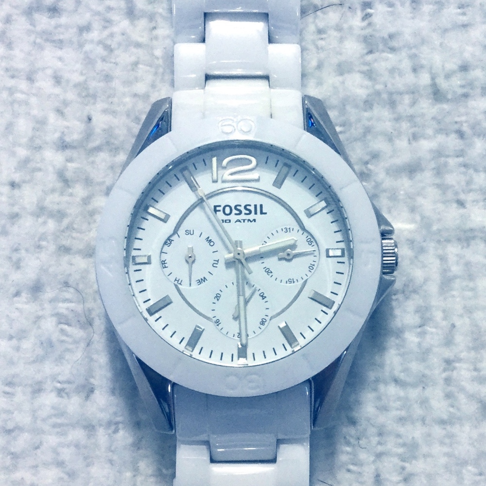 Fossil Riley Womens White Ceramic Watch