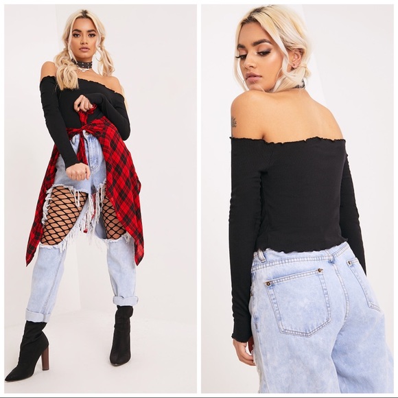 ✨ Off Shoulder Frill Bardot Top - Picture 2 of 3