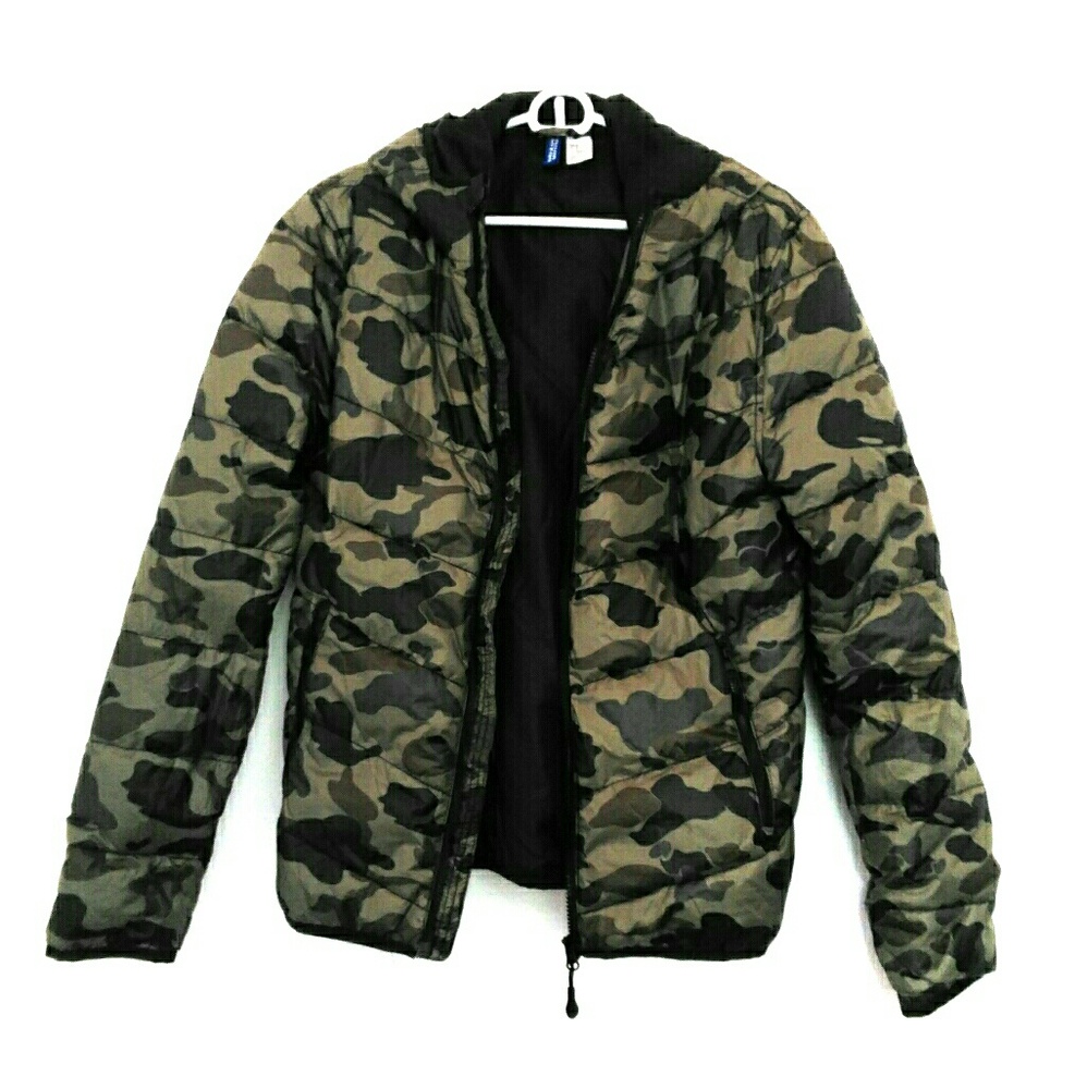 Camo Puffer Jacket with Hood