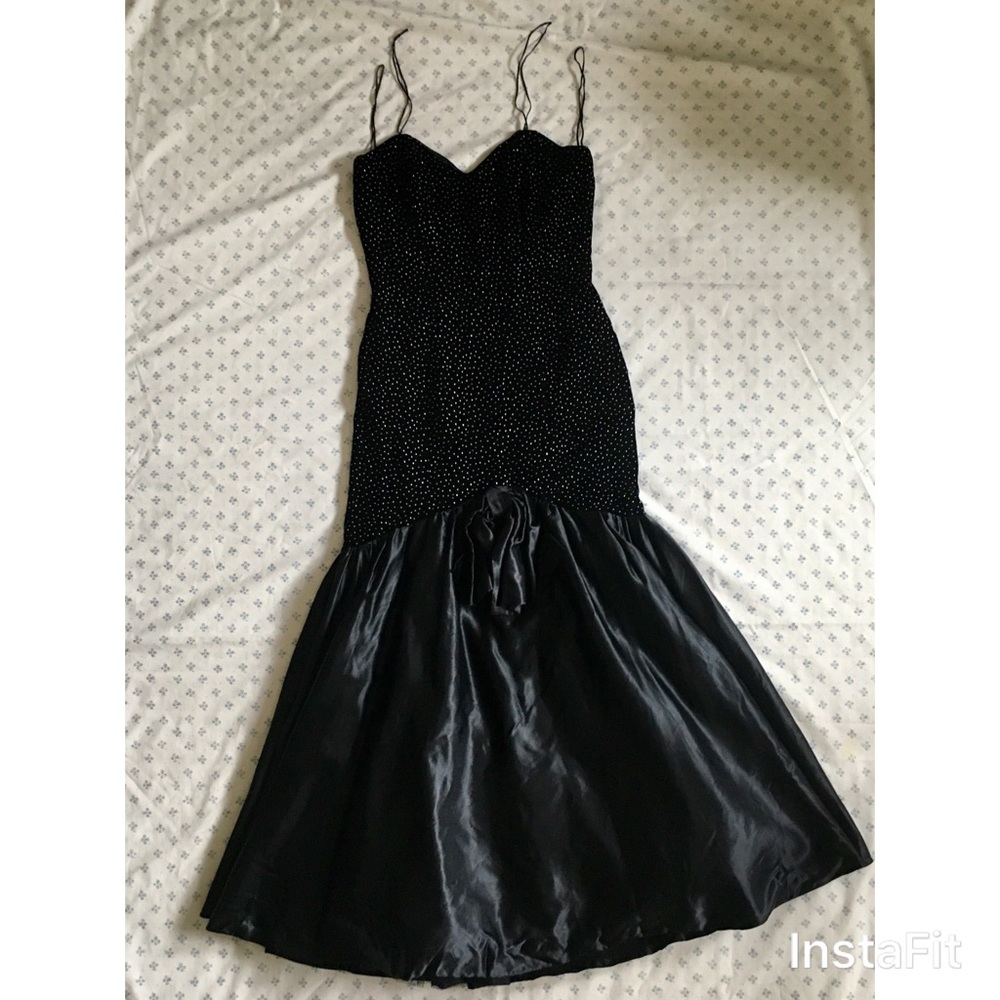Oscar's party 80's gown, black rhinestones, fitted