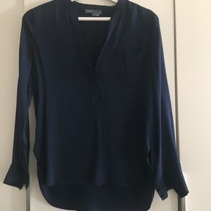 Vince. Navy silk popover blouse