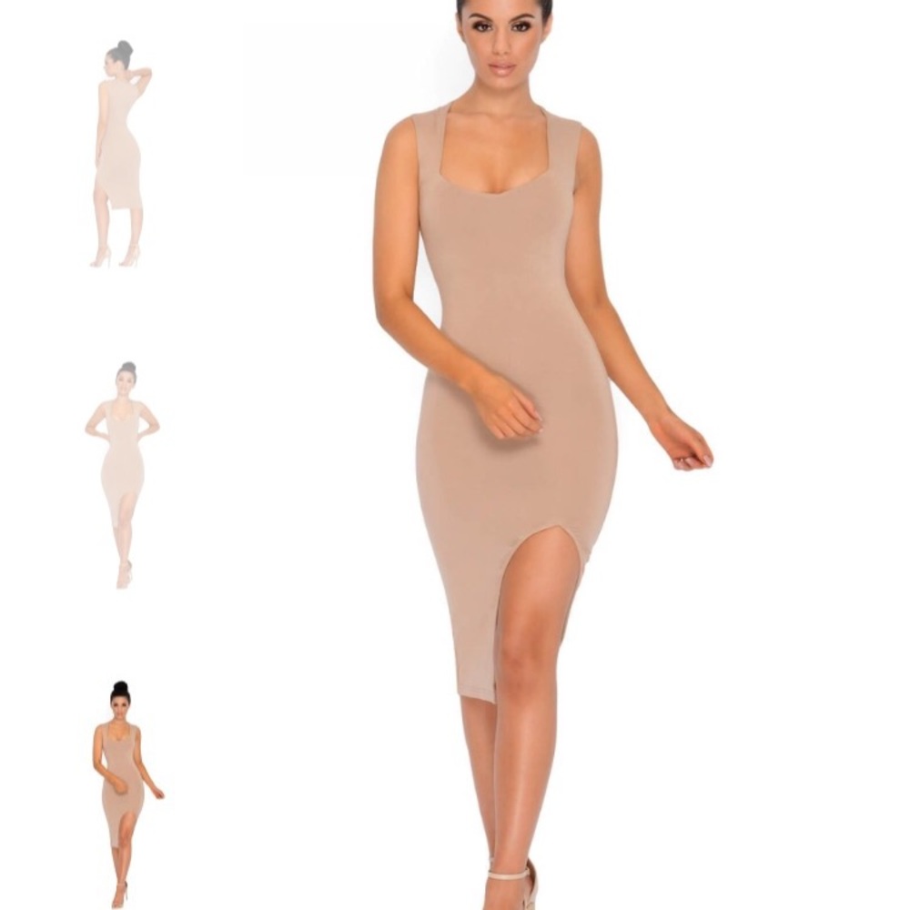 Thigh split beige dress