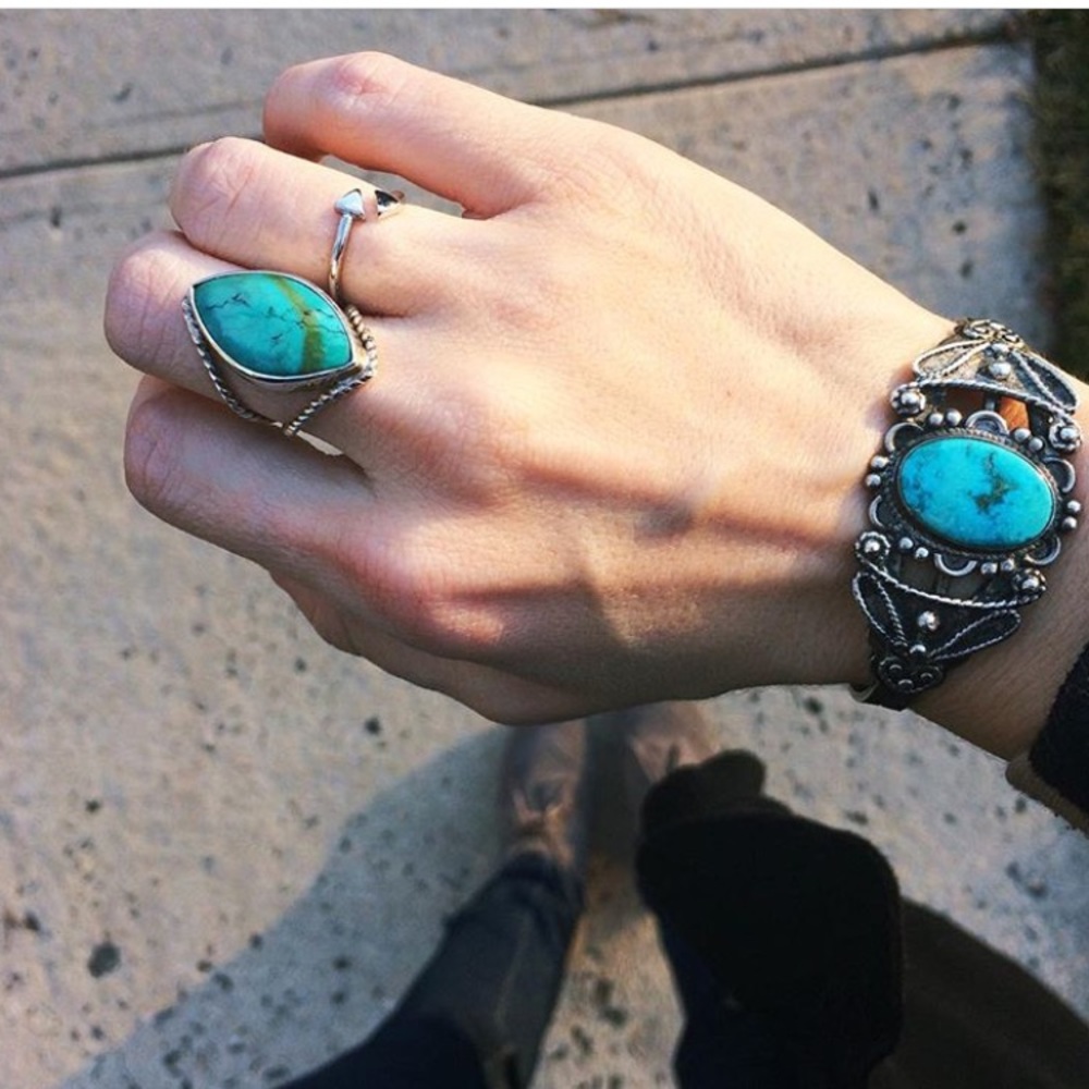 Turquoise Diamond-Shaped Sterling Silver Ring