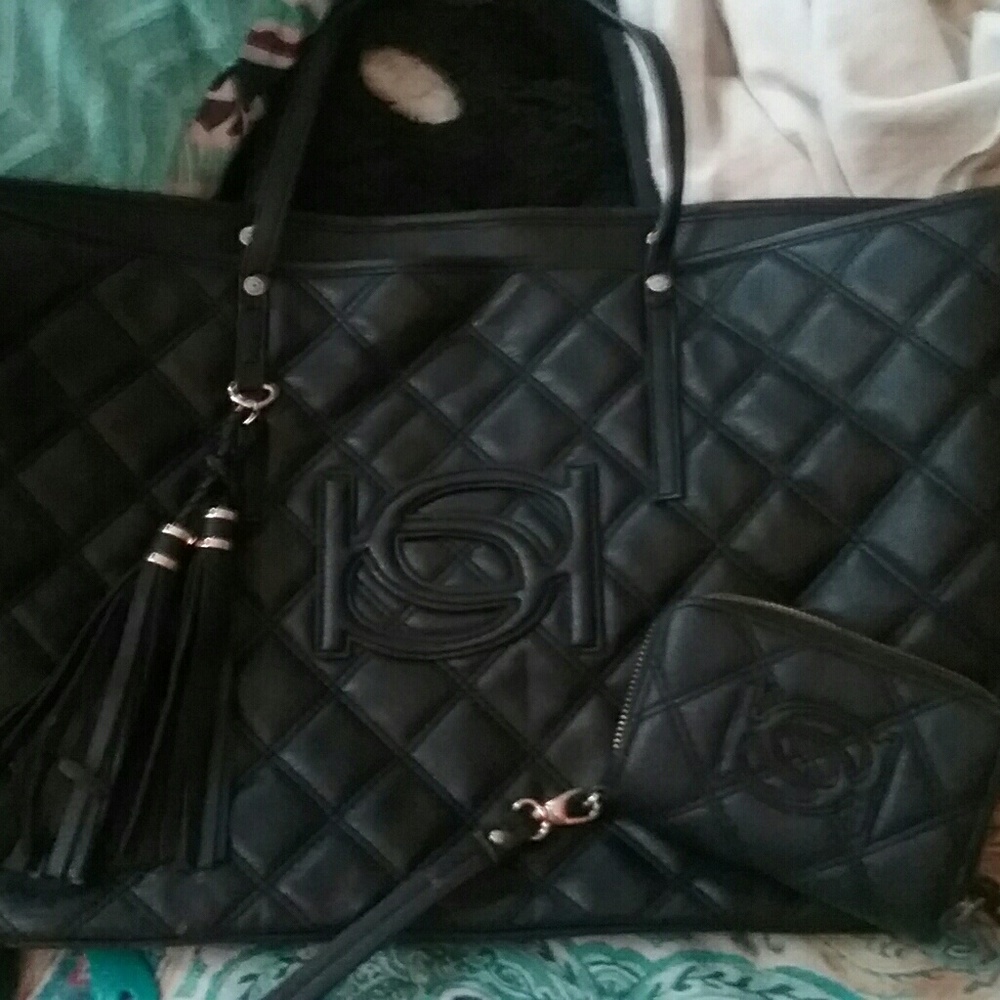 BEBE black quilted purse and wallet
