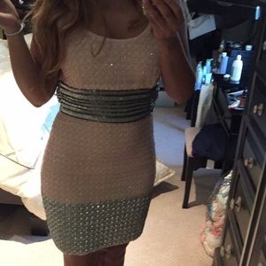 Pink and silver cocktail dress.