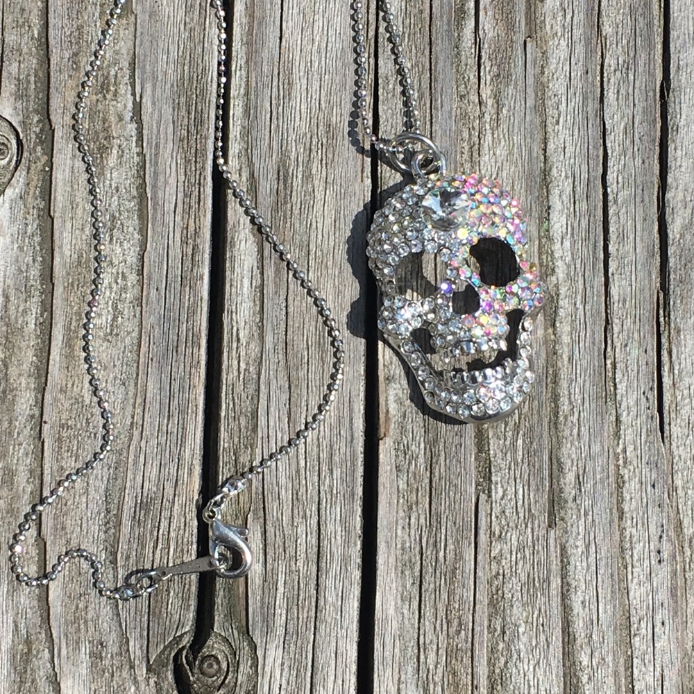 Silver Bling Skull Pendant/Necklace! NEW! - Picture 2 of 6