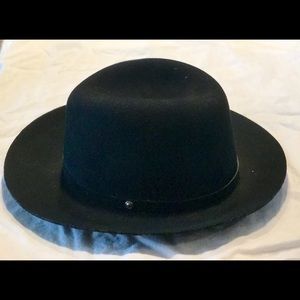 Rag & Bone Black Wool Hat with Leather Trim