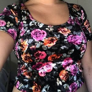 suede floral crop top