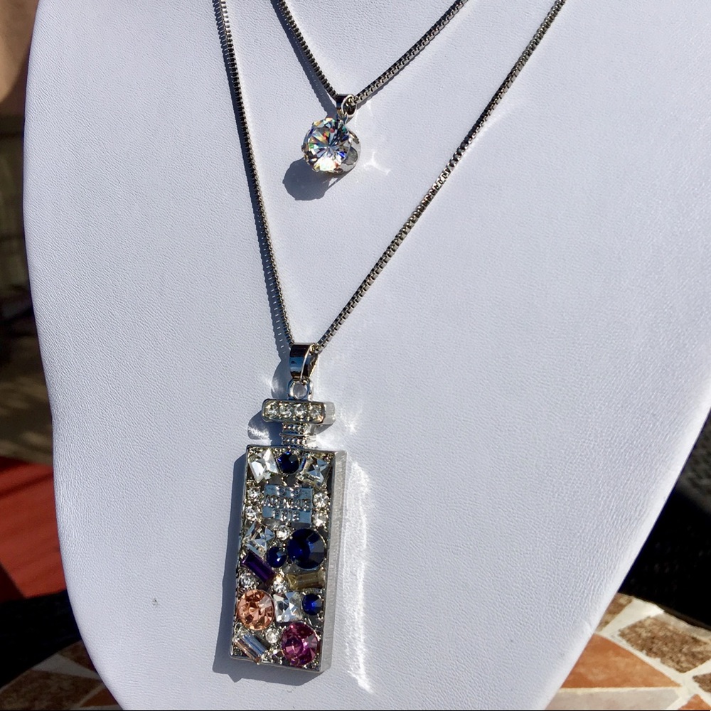 Modern Glass & Crystals 2-Layer Pendant Necklace