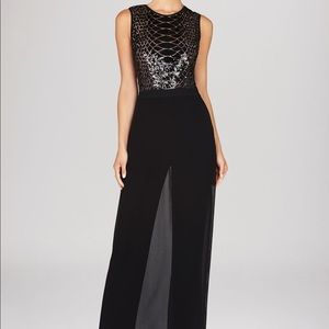 BCBG Lindee Snake Sequin Chiffon-Skirt Jumpsuit