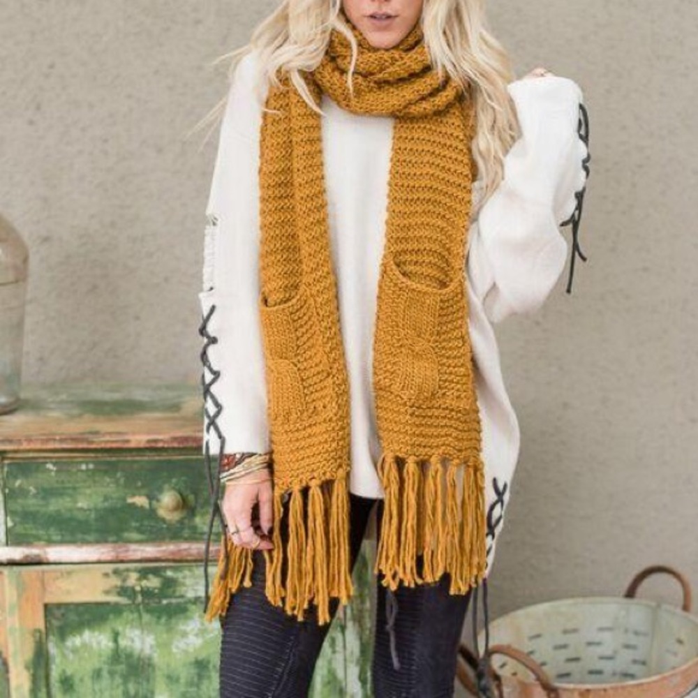 Last 1🍂Chunky Mustard Pocket Scarf - Picture 2 of 5