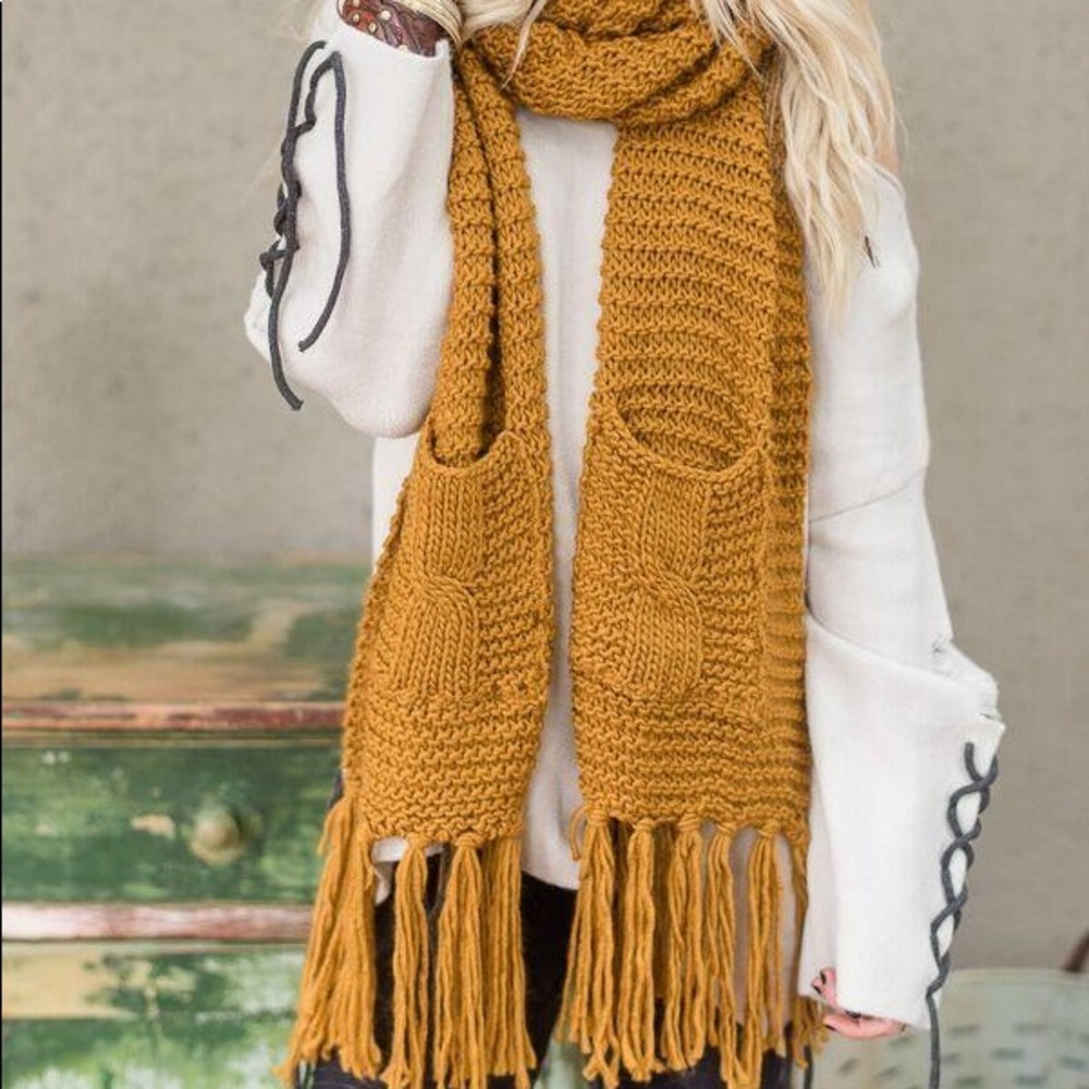 Last 1🍂Chunky Mustard Pocket Scarf - Picture 3 of 5