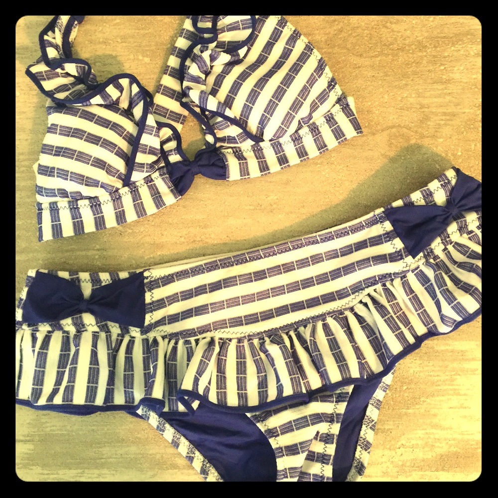 Betsey Johnson sailor swimsuit, skirt bottom, bows