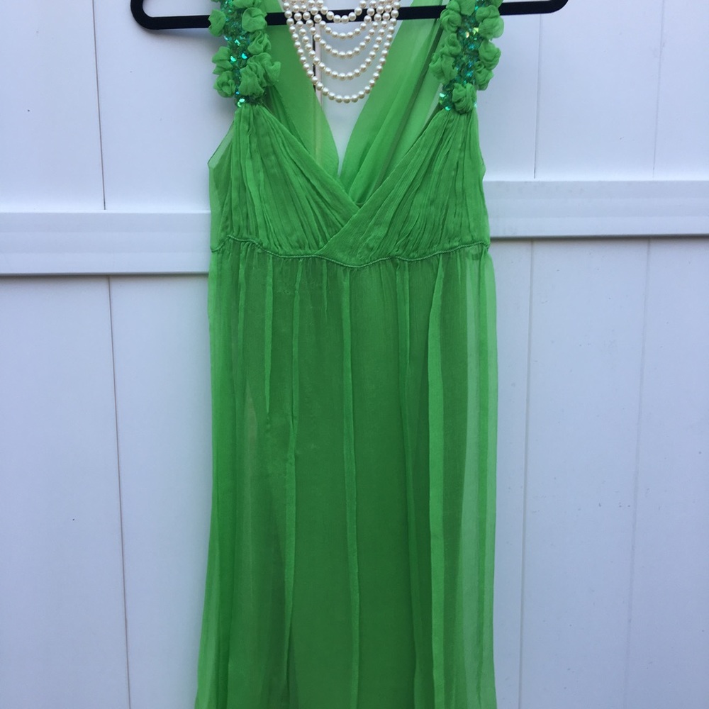Vintage Green Chiffon Cocktail Dress - Picture 4 of 6
