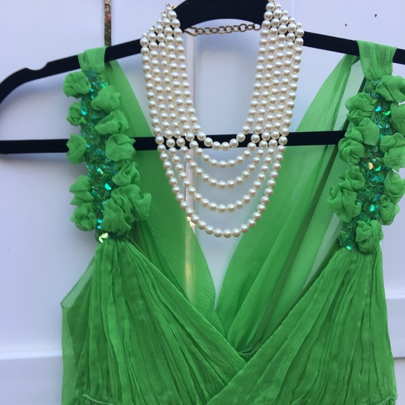 Vintage Green Chiffon Cocktail Dress - Picture 2 of 6