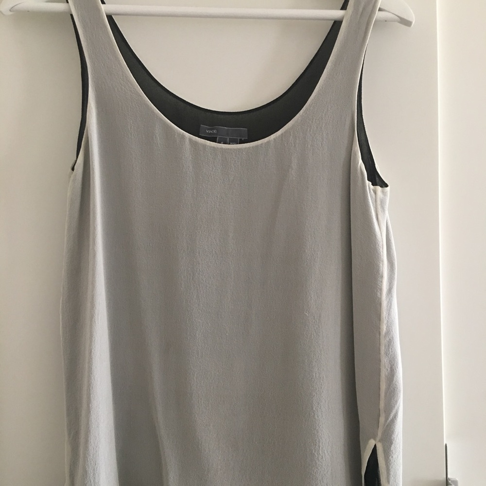 Vince. Black white silk top