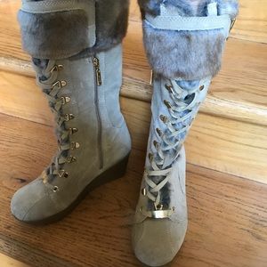 Below knee faux fur boot