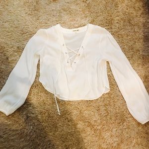 Lace Up White Long Sleeve Shirt