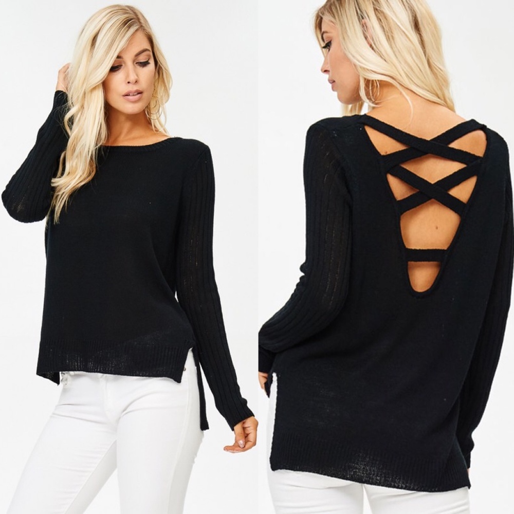 1 HR SALECriss Cross Back Sweater top - WHITE - Picture 3 of 3