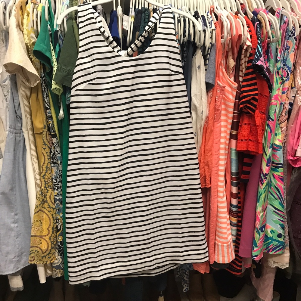 JCrew Factory black, white stripe dress, size 2