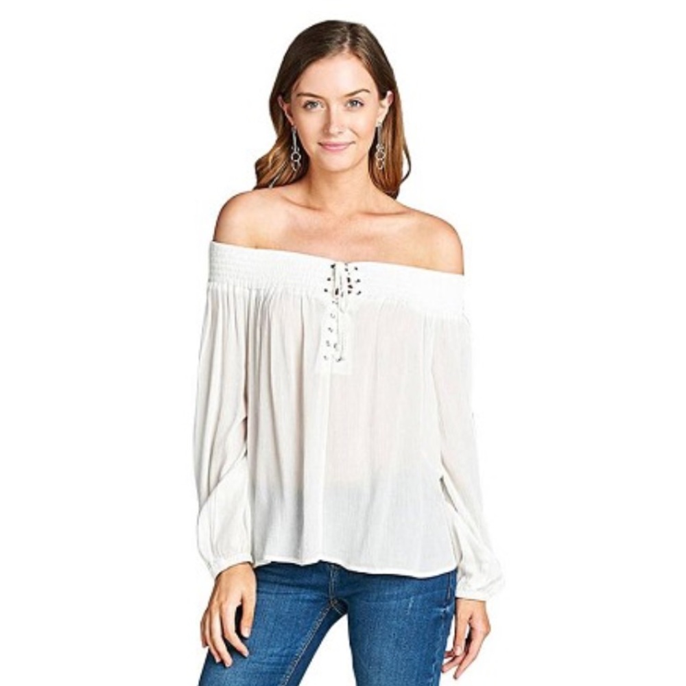 Lace up smocked top