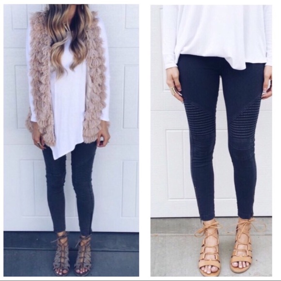 Black Moto Legging W/Ankle Zip S/M L/XL - Picture 3 of 5