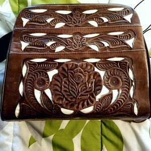 Hecho en Mexico Leather Rose Shoulder Bag