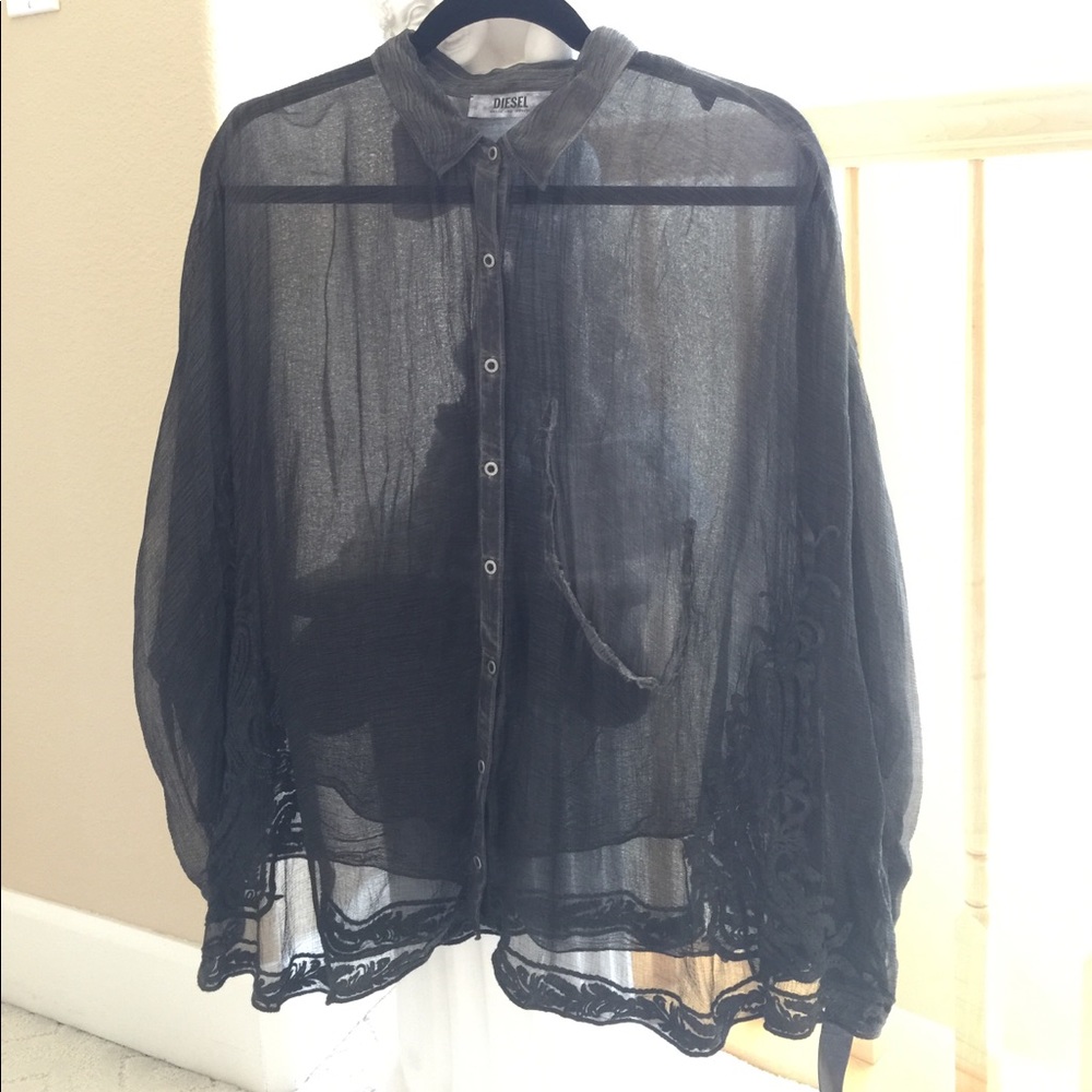 Diesel chiffon embroidered blouse, one size