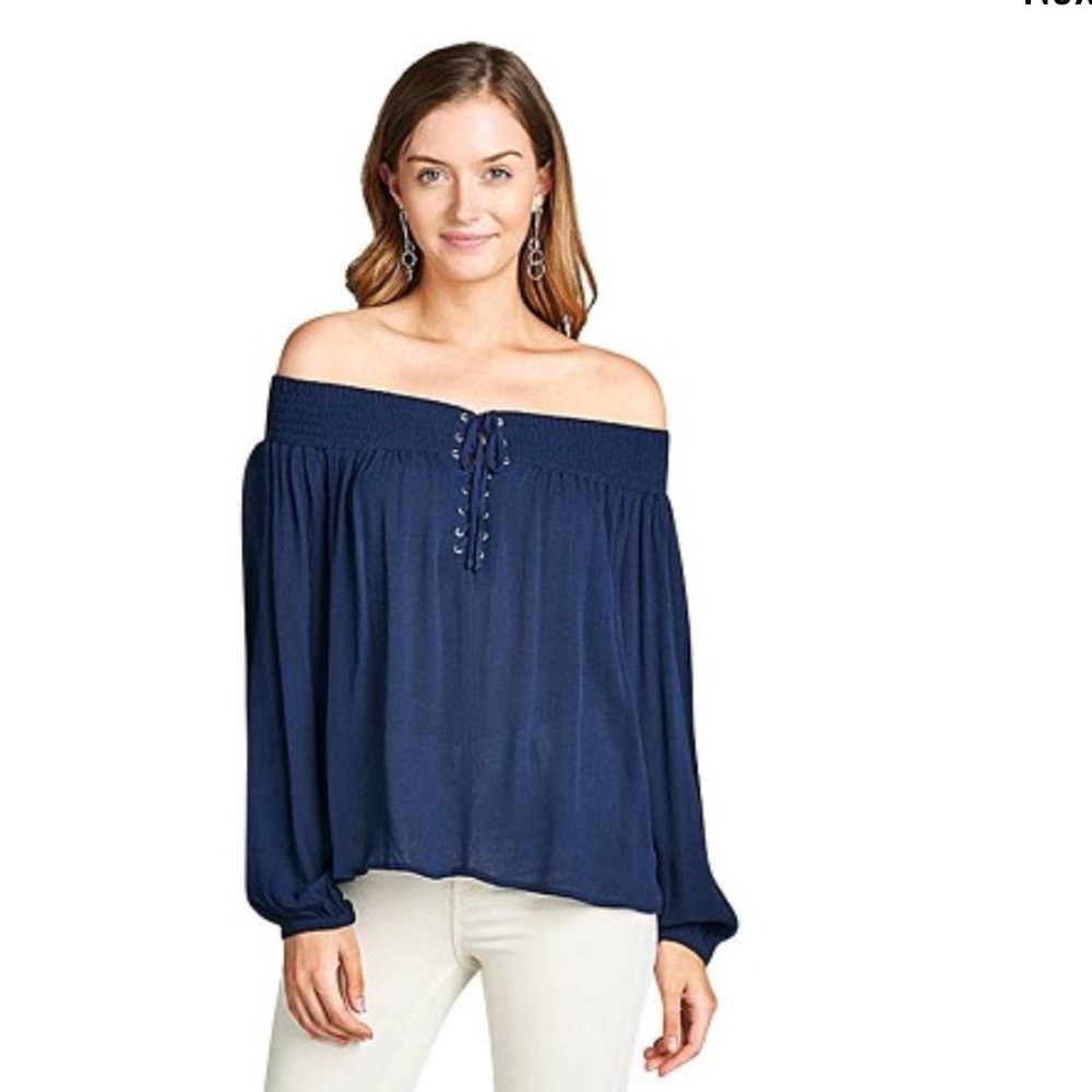 Lace up smocked top