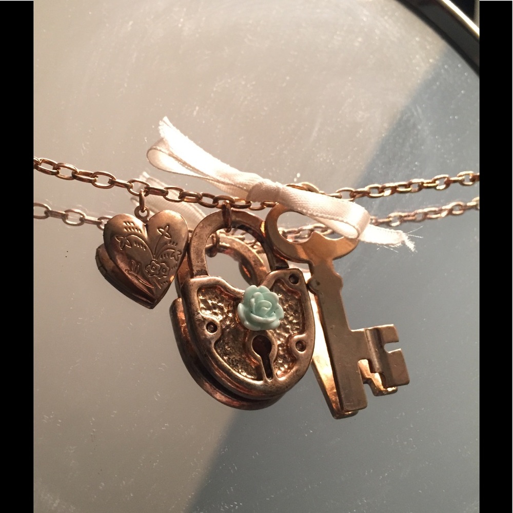 Long Gold Lock and Key Necklace