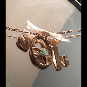 Long Gold Lock and Key Necklace