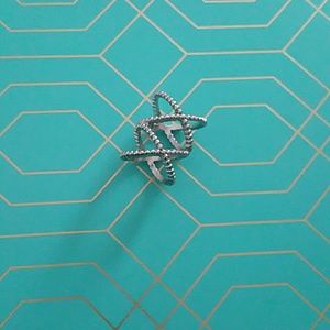 Silver Double X Criss Cross Ring, Size 7