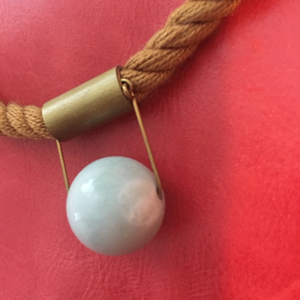Marble pendant Fabric Cord and Brass Art Necklace