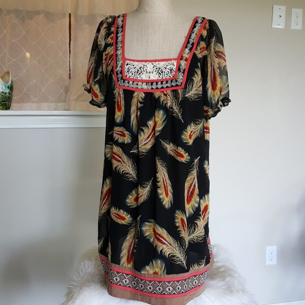 Feather print boho top
