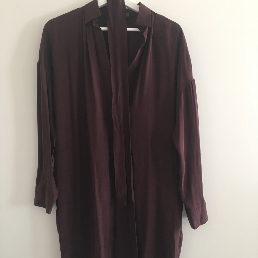 Vince. Silk dark purple dress with waist tie