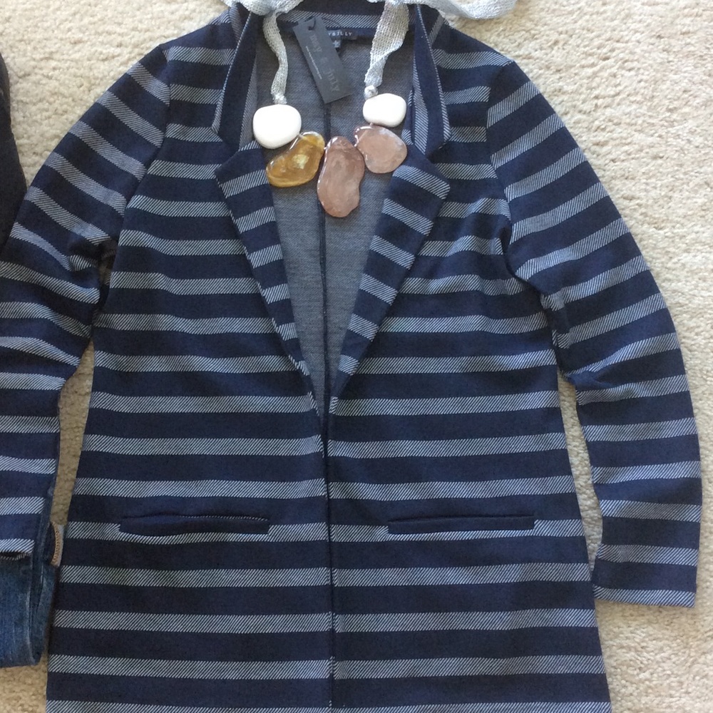 🌸1 SM LEFT🌸Navy & Grey Stripe Open Cardi/Jacket - Picture 2 of 4
