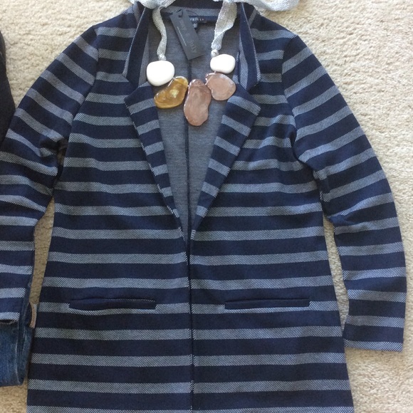 🌸1 SM LEFT🌸Navy & Grey Stripe Open Cardi/Jacket - Picture 2 of 4
