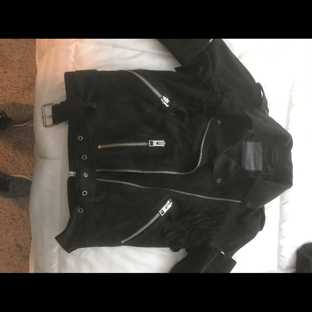 AllSaints tassel suede biker