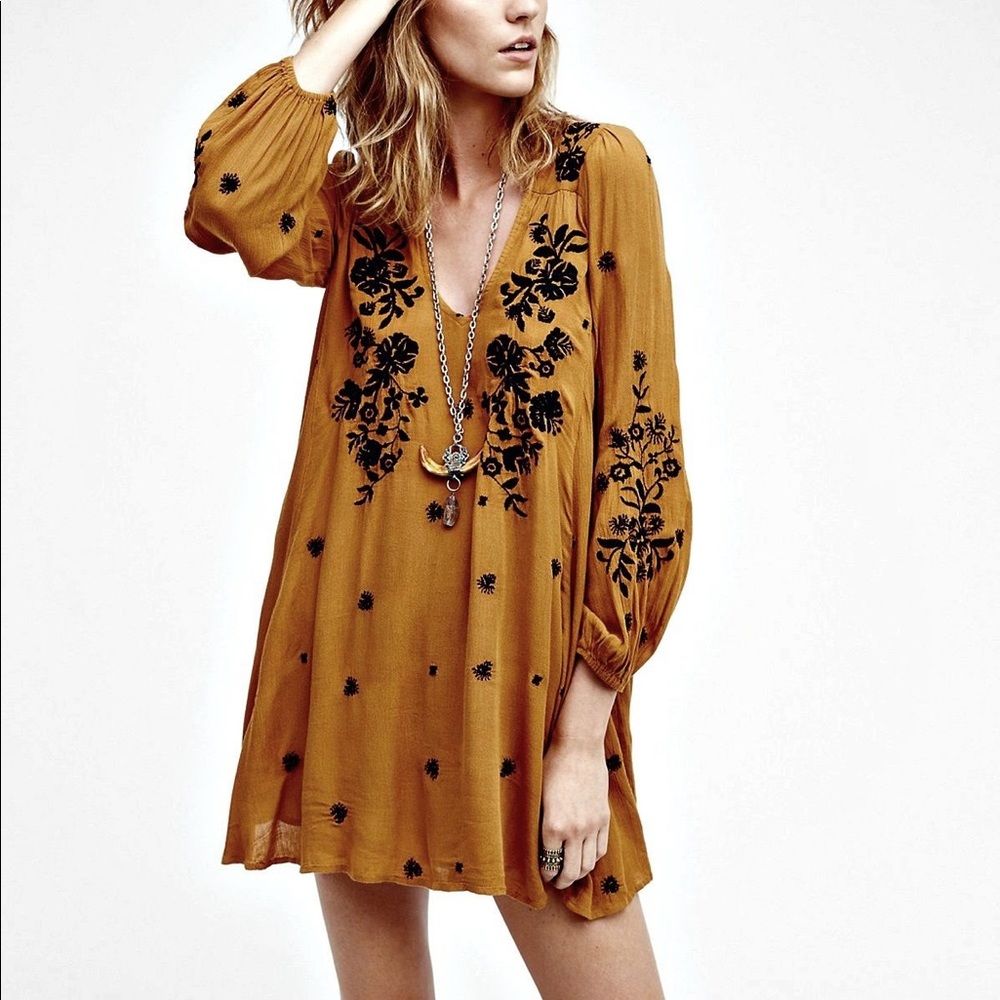 {Free People} Sweet Tennessee Mustard Mini Dress - Picture 3 of 5